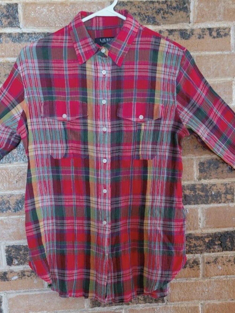Lauren Ralph Laiuren Black Label Red Plaid Crinkle Shirt